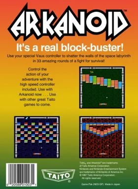 Arkanoid (USA) box cover back